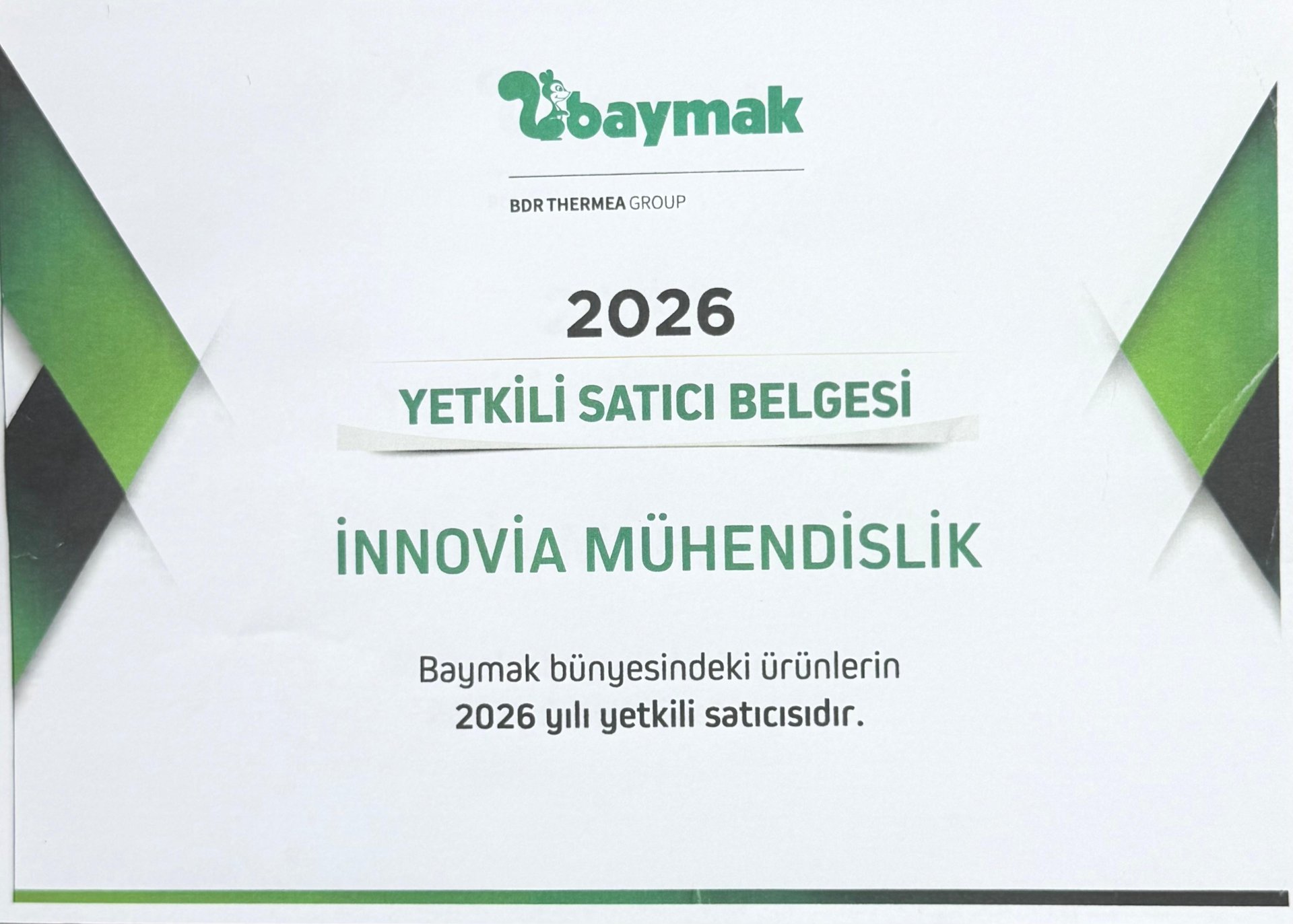 Baymak Yetkili Bayi Belgesi
